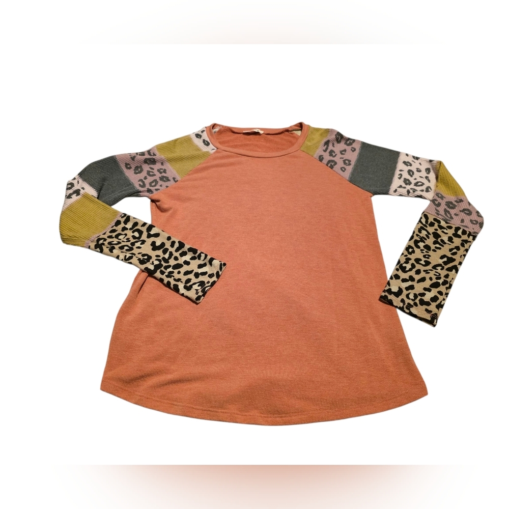 Adora Long Sleeve Shirt With Striped Animal Print Sleeves Size S